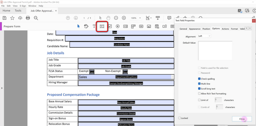 Add Fillable Text Box in Adobe Acrobat