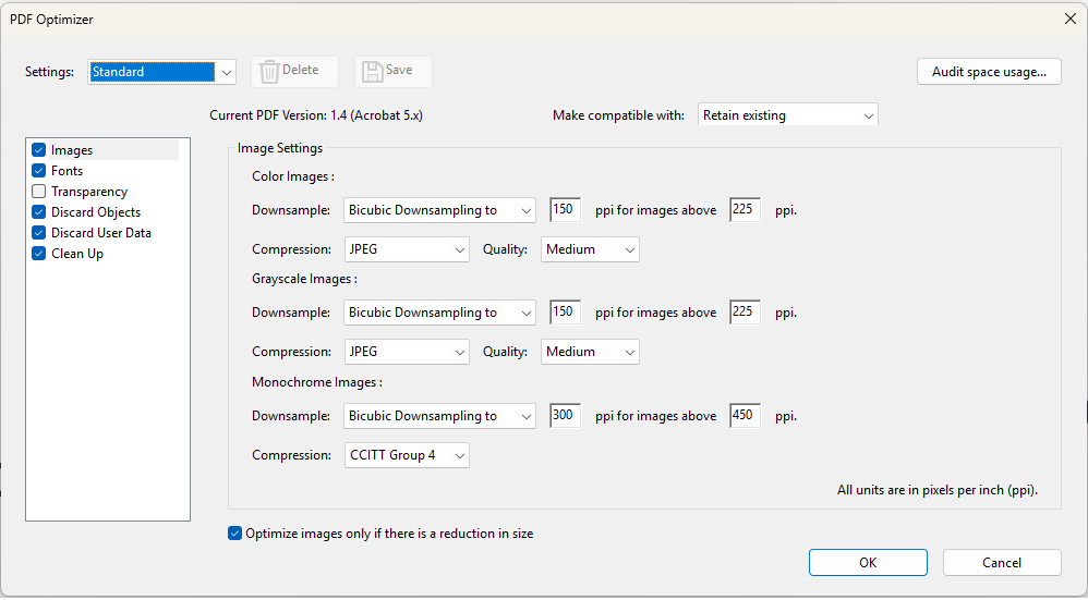 Advanced Compression Settings in Adobe Acrobat
