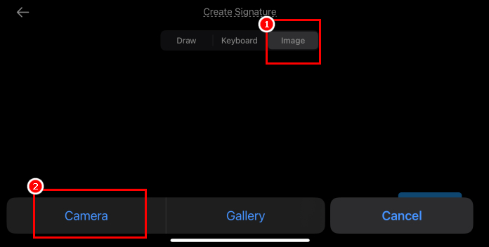 Choose the Camera Option to Start Scanning a Signature