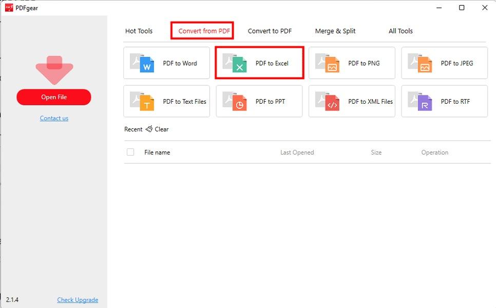 Choose PDF to Excel