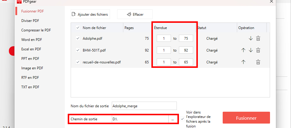 Combiner des PDFs