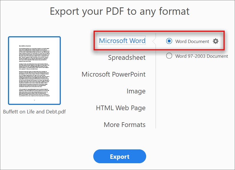 Acrobatを使用してPDFをWordに変換