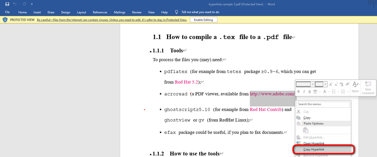 Copier des liens PDF dans Microsoft Word