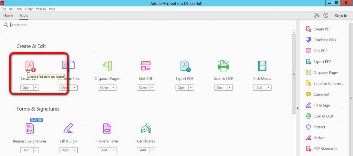 Crea PDF in Acrobat