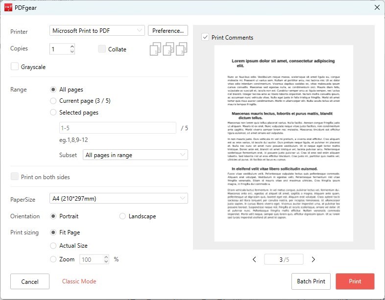 Customize the Print PDF Settings