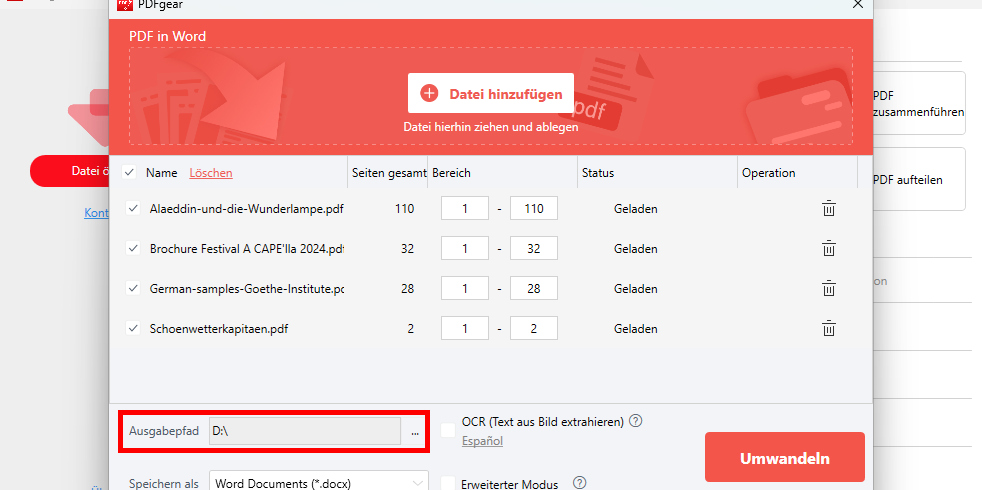 Legen Sie den Dateiausgabepfad auf Ihrem Computer fest