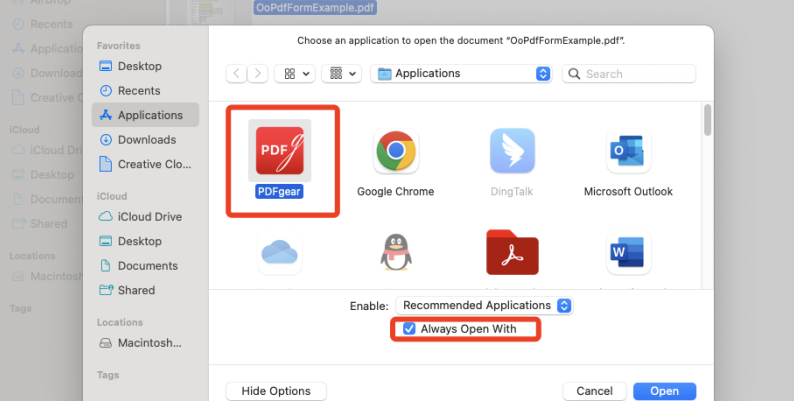 Select PDFgear and Check Always Open With