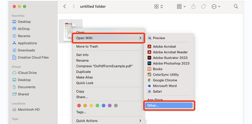 Access the Open With Options