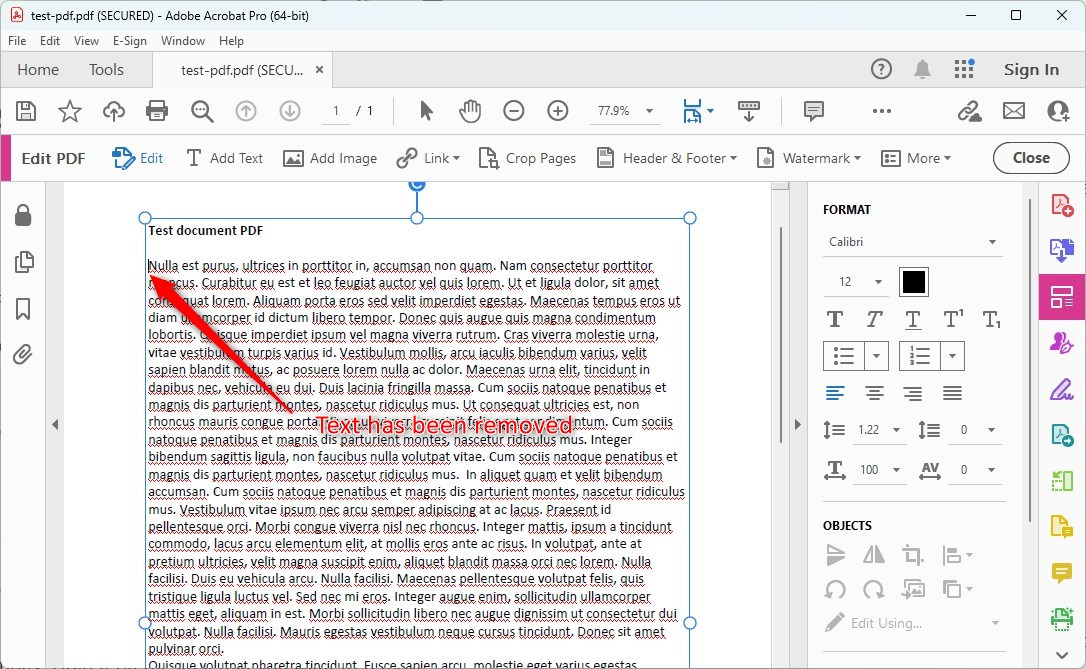 Supprimer du texte dans un PDF dans Acrobat