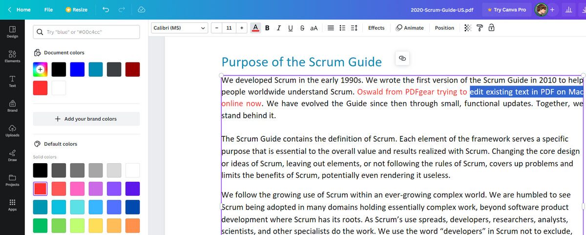 Modifier le texte dans un PDF sur Mac en ligne
