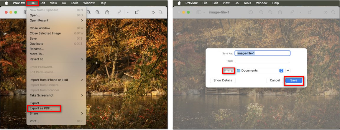 Esporta Screenshot in PDF su Mac