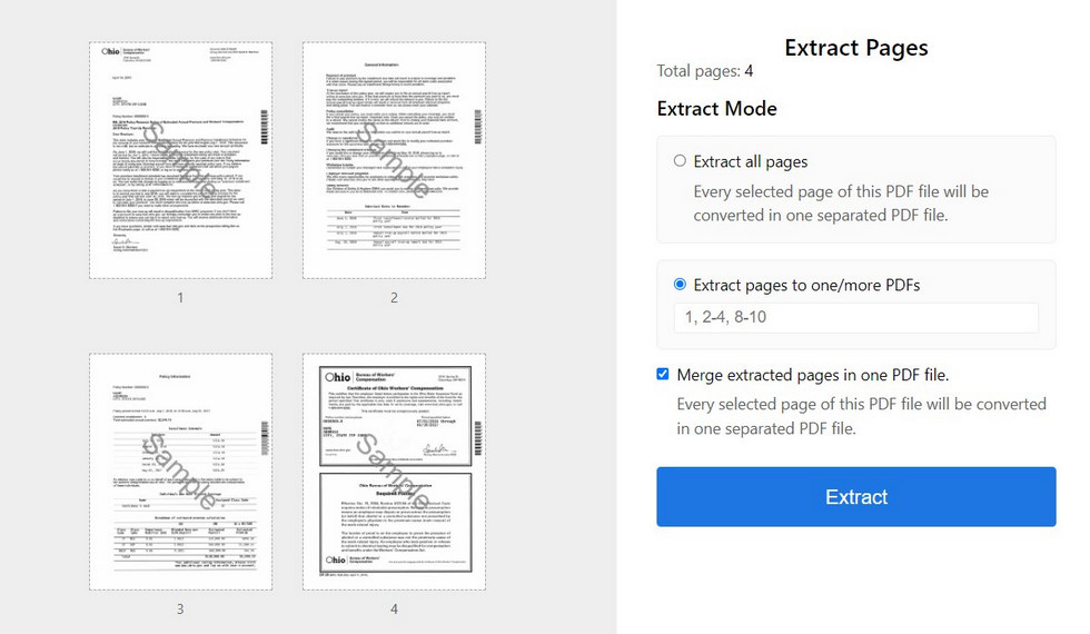 Extraire des pages PDF en ligne avec PDFgear