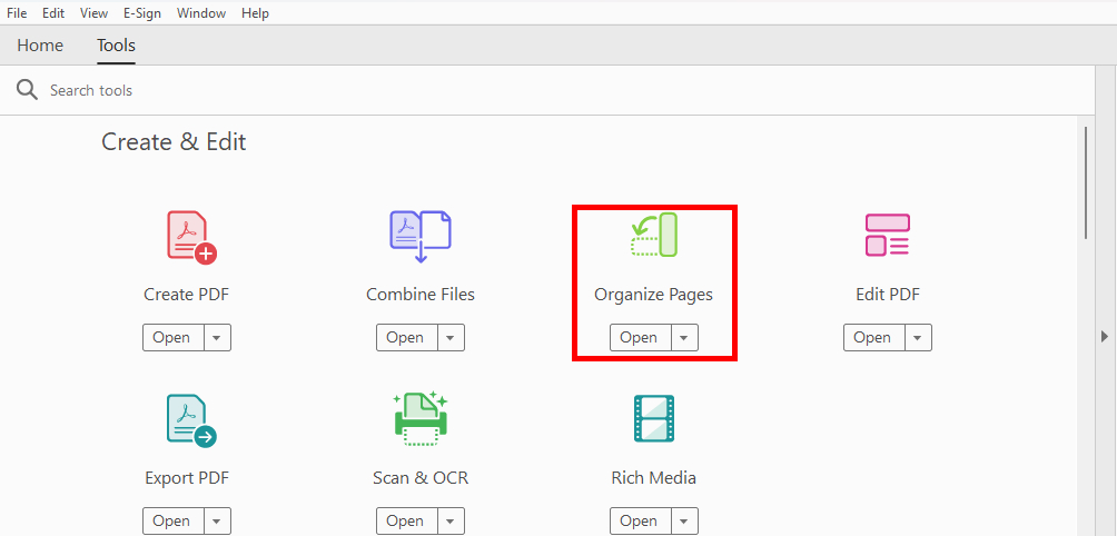 Choisissez Organiser les pages dans Adobe Acrobat DC