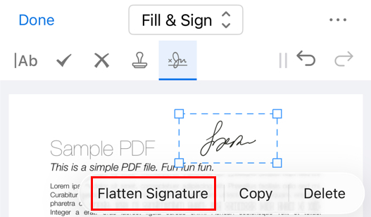 Sign PDF on iPhone and Flatten the Signature