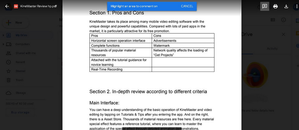 Add comments in Google Drive