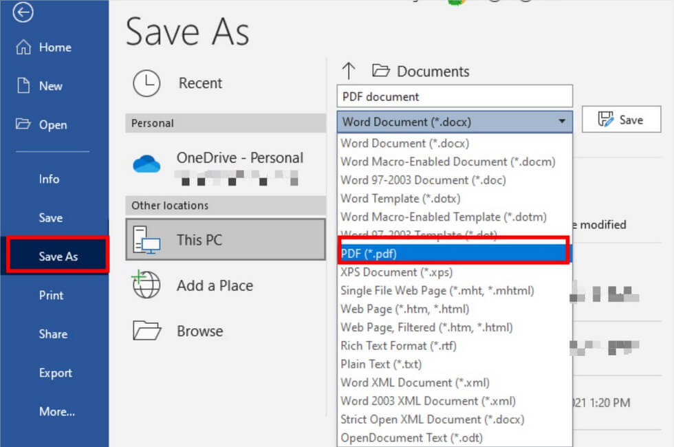 Exporter en PDF depuis Microsoft Word