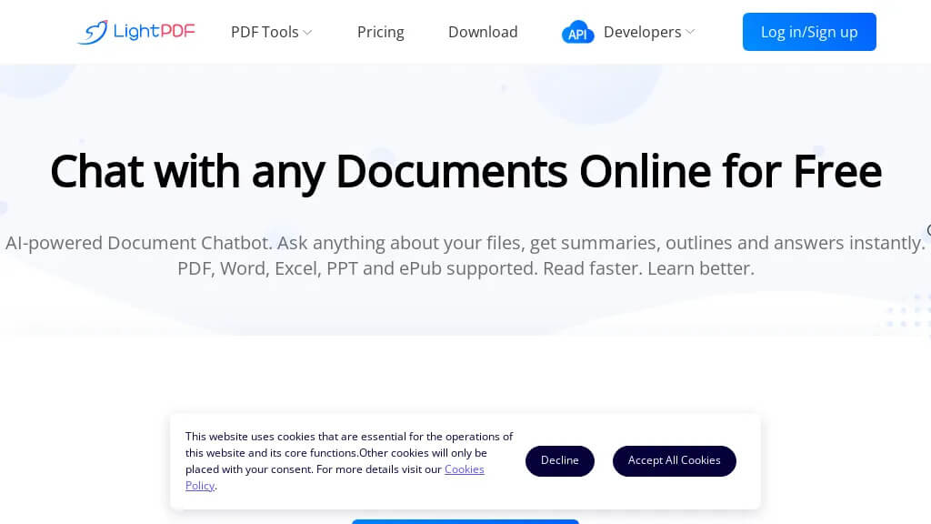 LightPDF Discussion avec n'importe quels documents PDF facilement