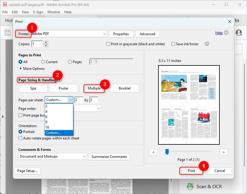 Zwei PDF-Seiten auf einer Seite in Adobe Acrobat zusammenführen
