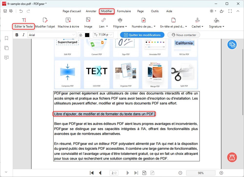 Modifier le texte dans un PDF avec PDFgear