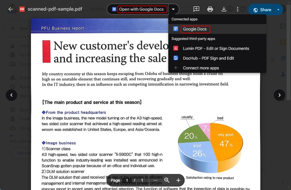 Ouvrir un PDF scanné avec Google Docs