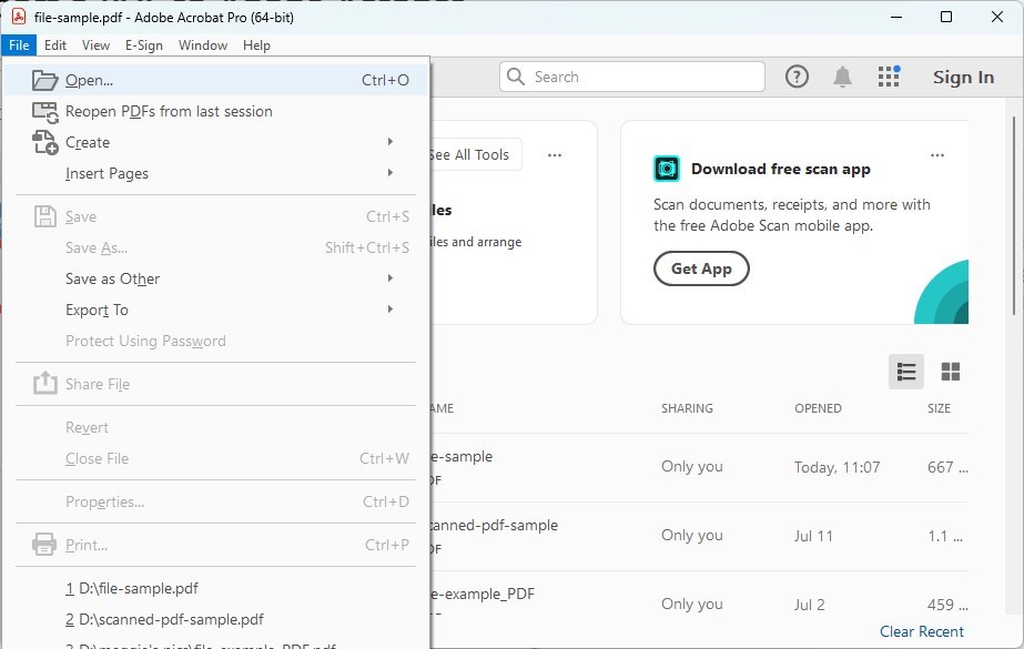 Open a PDF in Adobe Acrobat