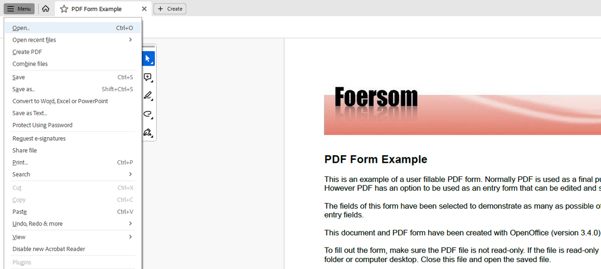 Ouvrir le formulaire PDF dans Adobe Reader