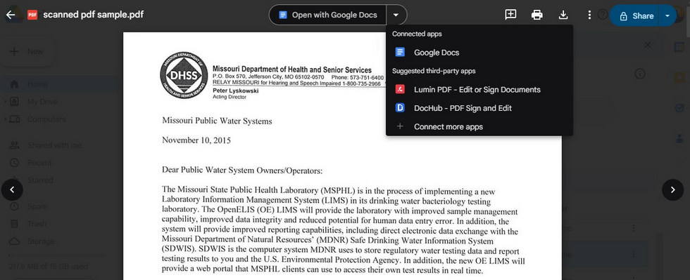 Ouvrir un PDF avec Google Docs