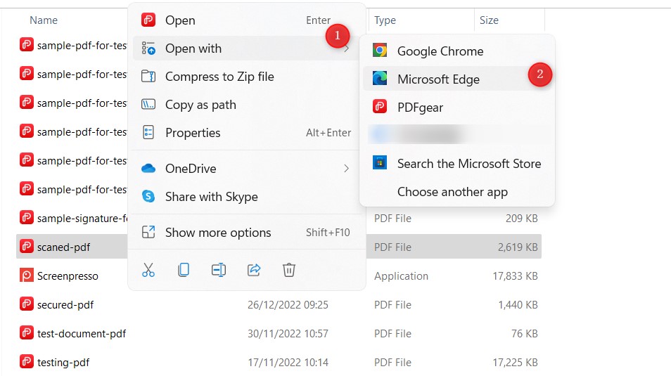 Ouvrir le PDF avec Microsoft Edge