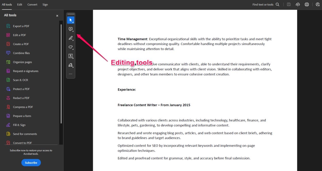 Ouvrir les Outils de Modification dans Acrobat