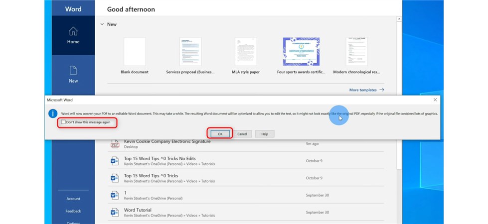 Ouvrir le fichier PDF dans MS Word
