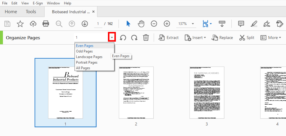 Sélectionner un mode d'extraction dans Adobe Acrobat DC