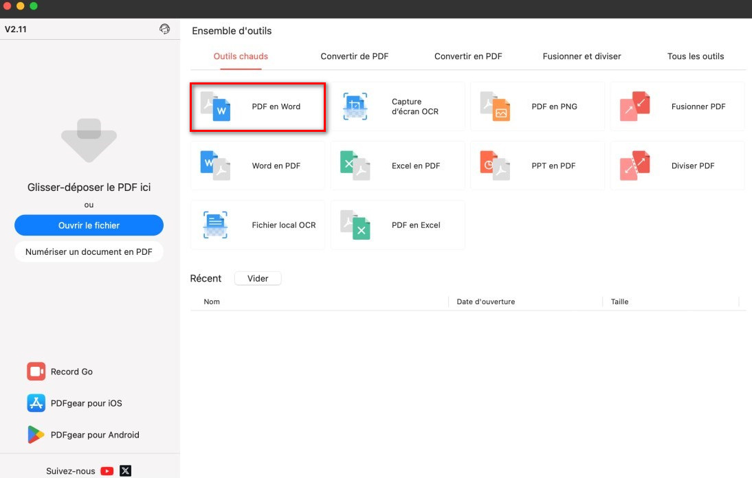 Ouvrir le convertisseur PDF en Word sur Mac