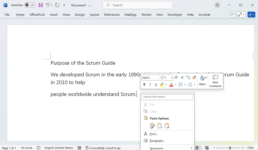 Paste Text in Word