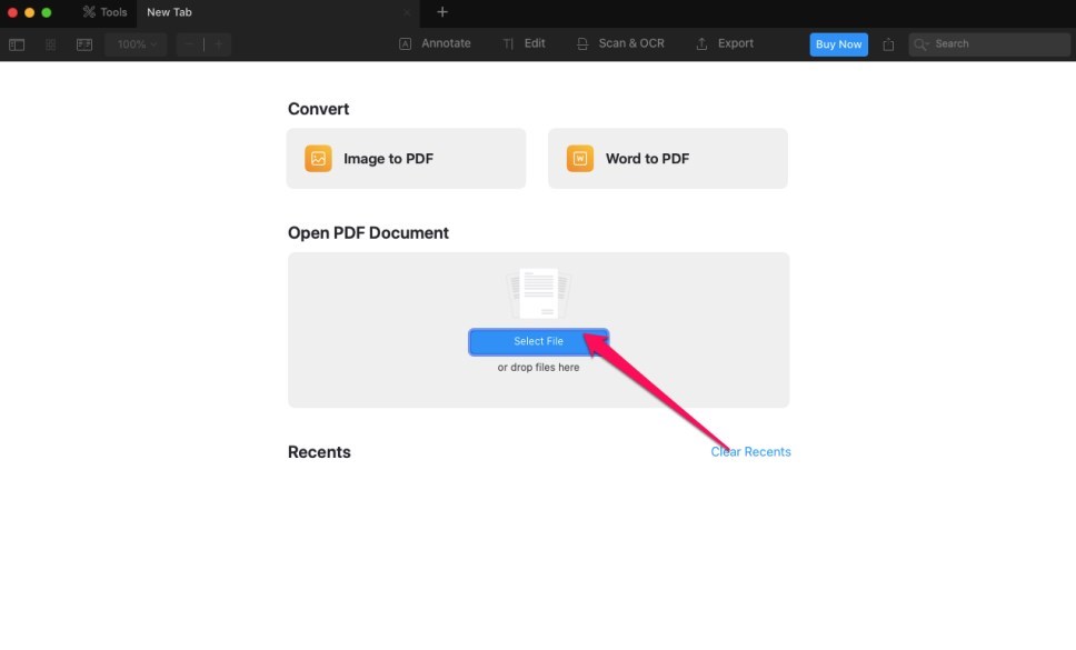 Option de sélection de fichiers PDFexpert