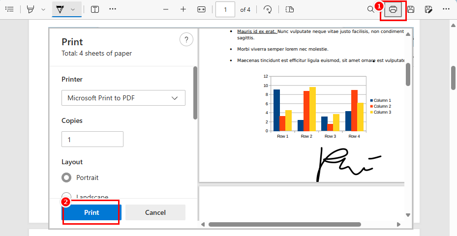 Imprimer le PDF signé avec Microsoft Edge