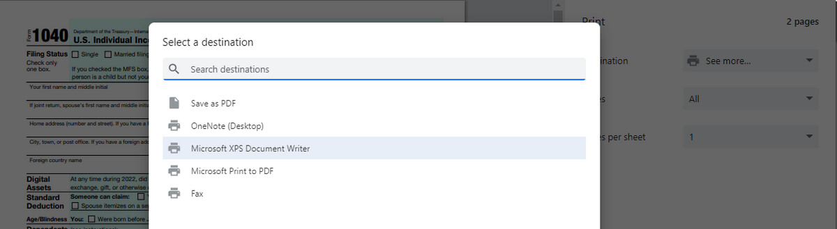 Imprimer le PDF vers XPS