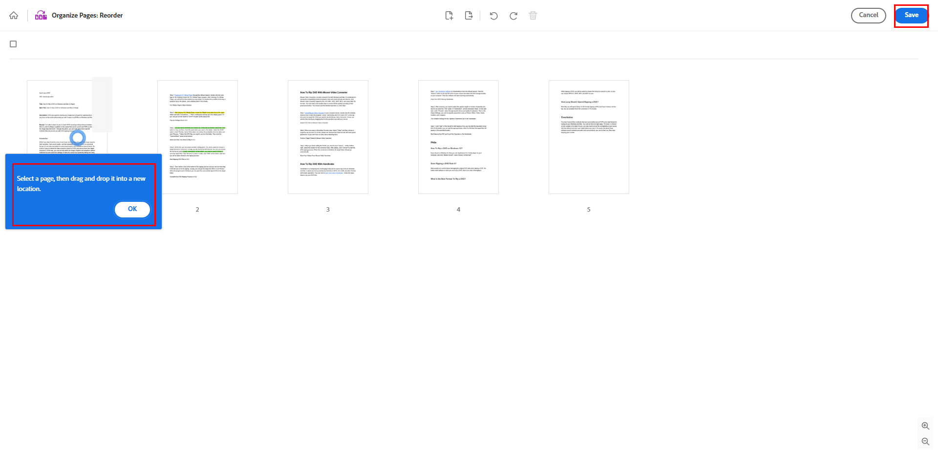 Réorganiser vos pages PDF