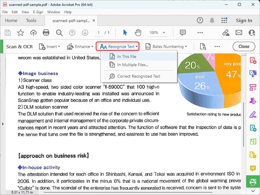 Reconnaître tout le texte dans Adobe Acrobat DC
