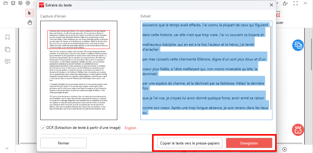 Enregistrer le texte extrait