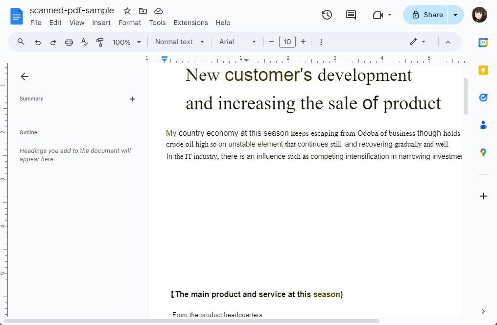 Affichage du PDF scanné dans Google Docs