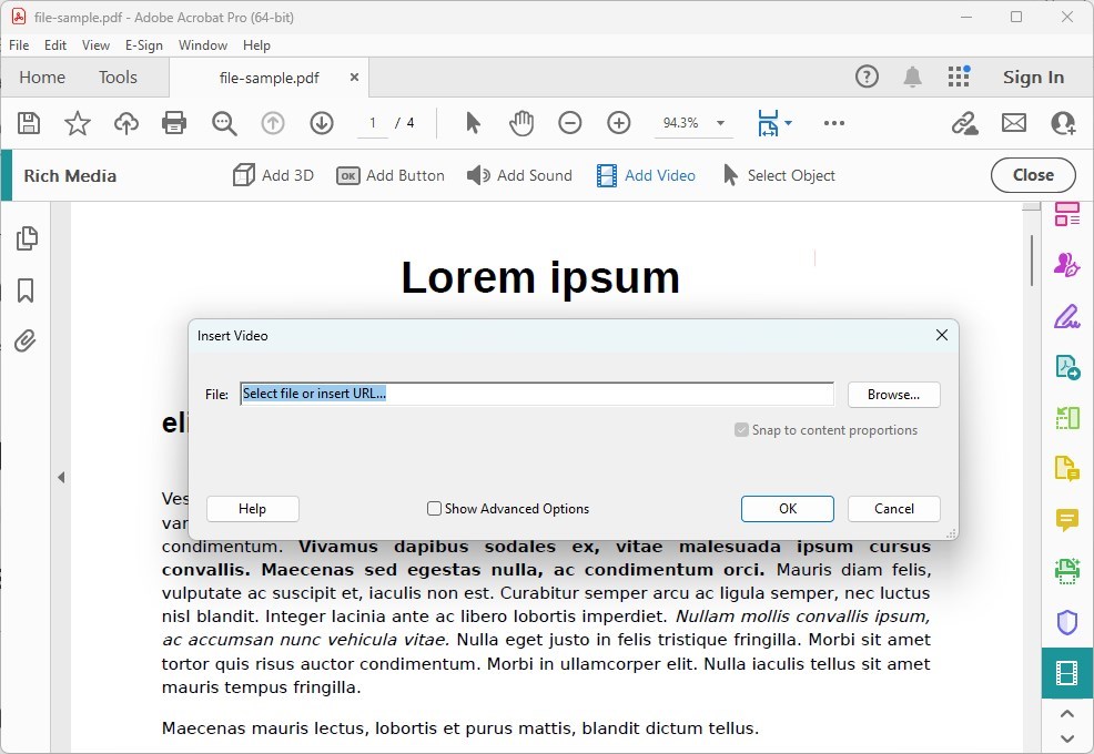 Sélectionner un fichier ou insérer une URL