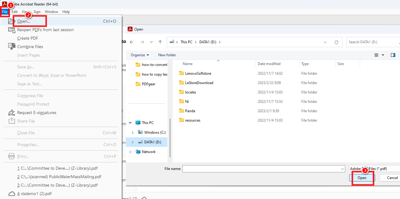 Ouvrir un PDF dans Adobe Acrobat Reader