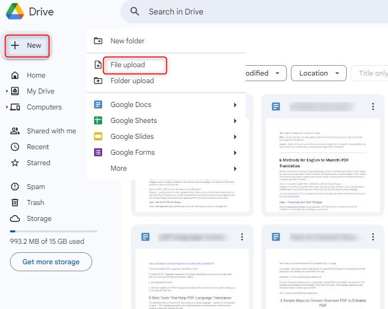 Téléverser un fichier sur Google Drive