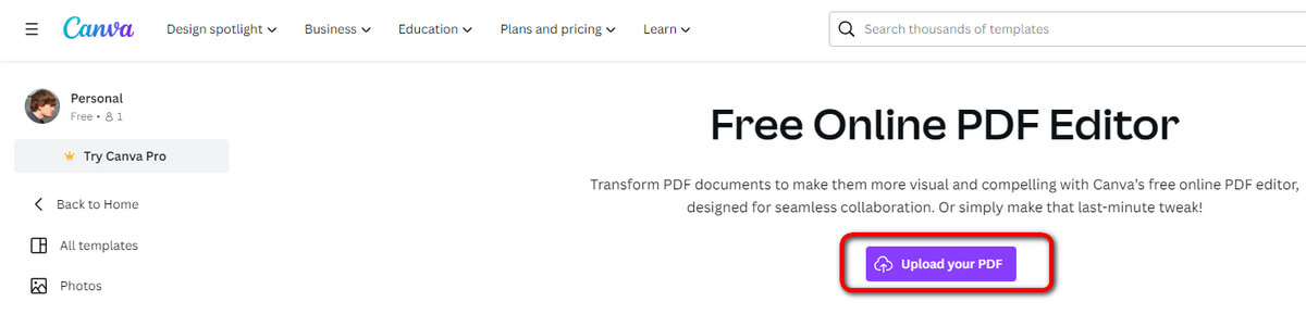 Upload PDF to Canva