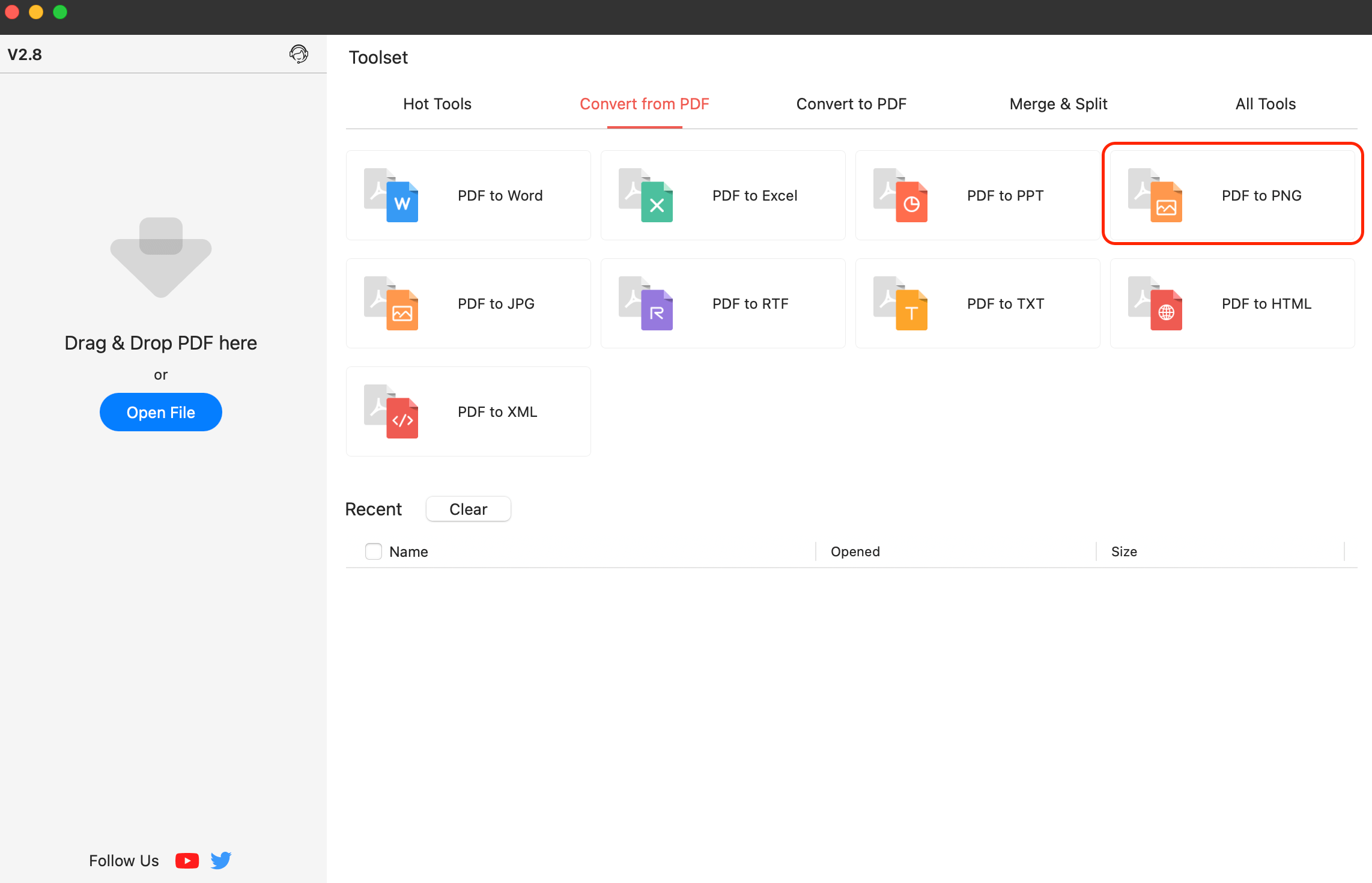 Choose PDF to PNG